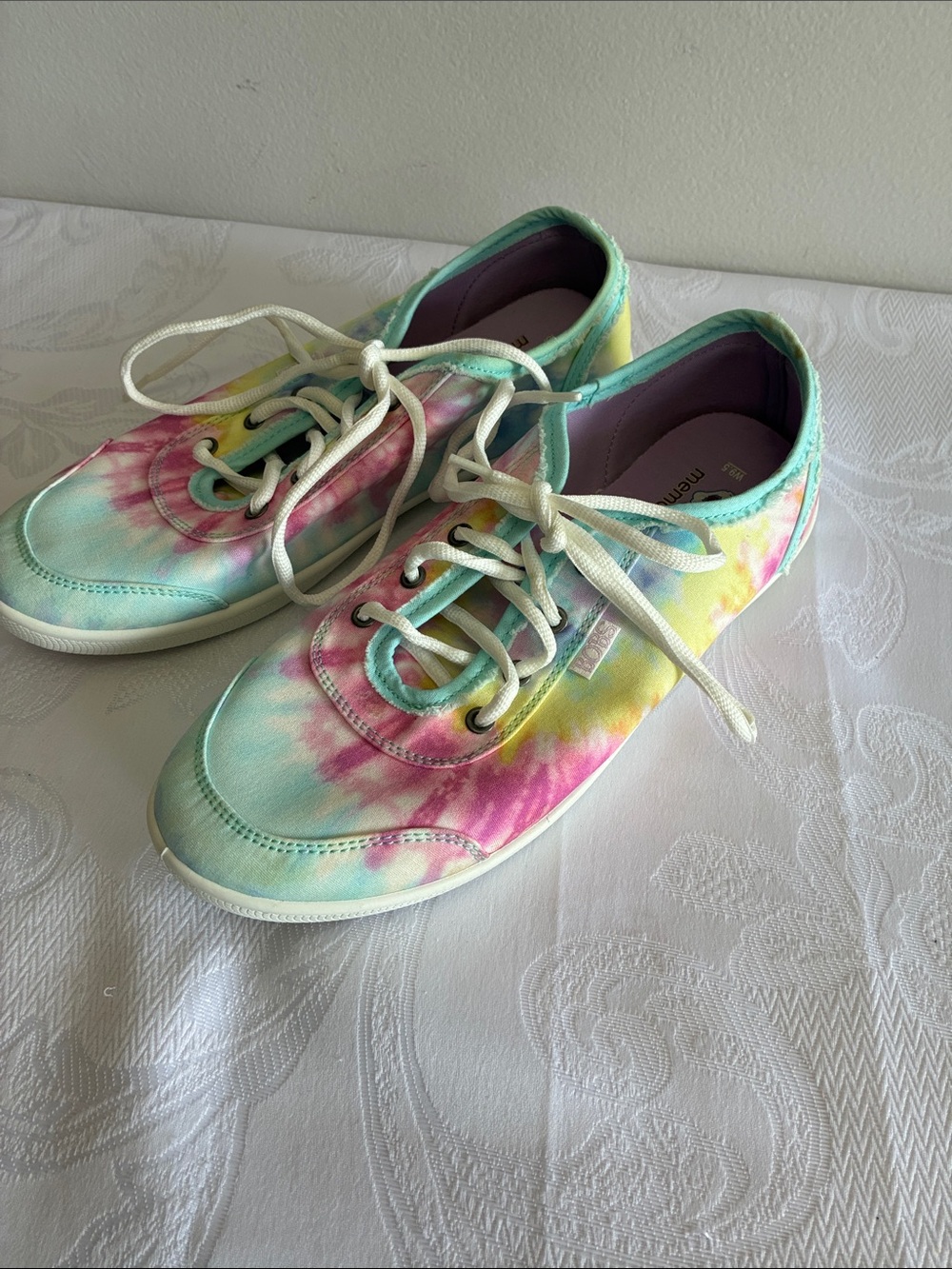 BOBS from Skechers Women's Pastel Tie-Dye Canvas Sneakers - Pink, Yellow, Aqua